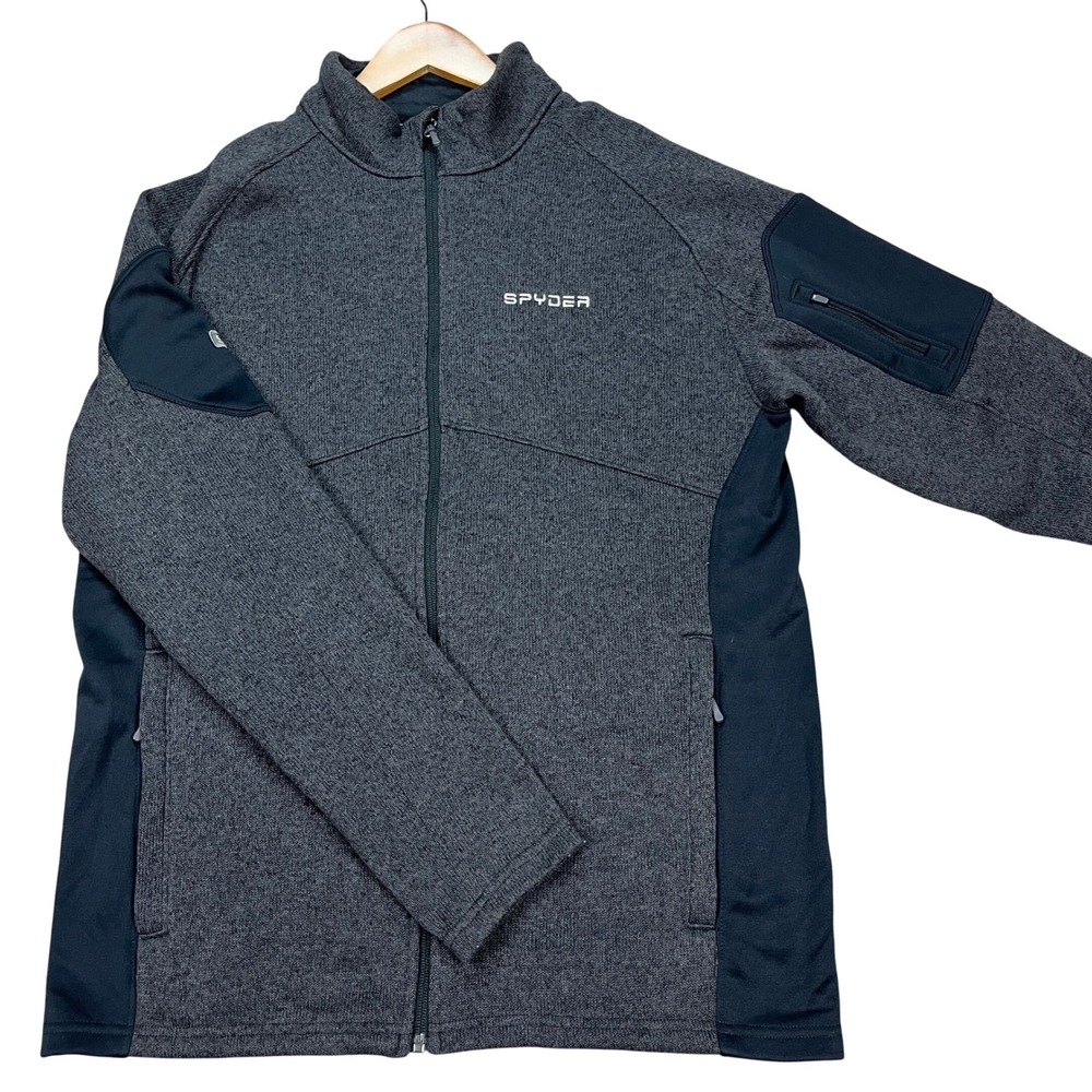 Spyder Jacket Mens Large Gray Black Colorblock Full Zip Long Sleeve Fleece EUC